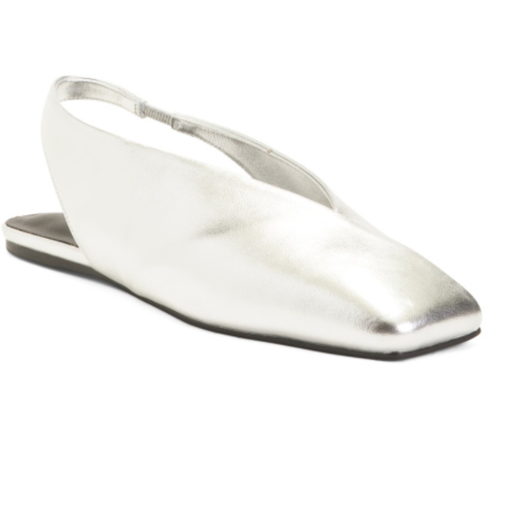 Nwt Tony Bianco Silver Shimmer Leather Hoop Slingback Flats Size Us 8